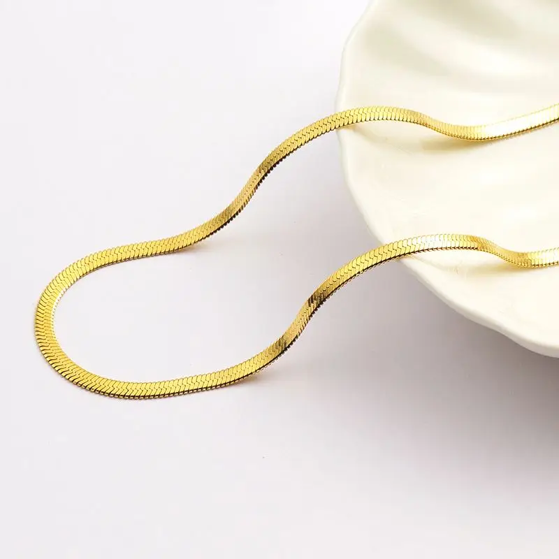 

Trendy Design 18K Gold Plated Stainless Steel Snake Chain Necklace Women Flat Herringbone Snake Chain Necklace Jewelry