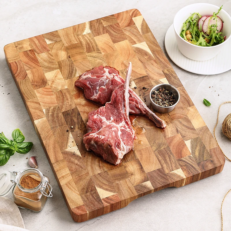 

XINZUO New Design Multifunctional Square High Quality Nature Acacia Wood End Grain Kitchen Food Chopping Wooden Cutting Board