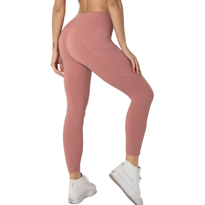 

super high waist fitness double nylon butt lift seamless yoga pants with pockets for women