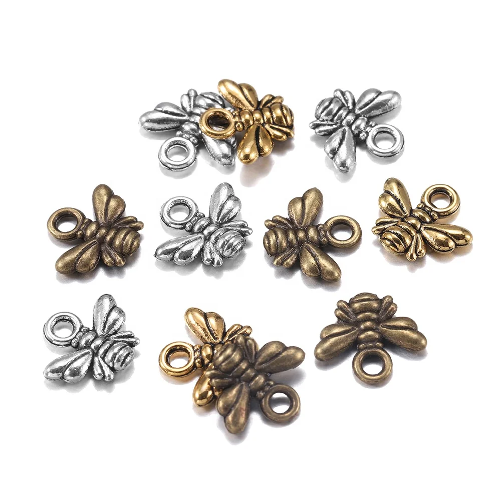 

40pcs Antique Silver Tone Bumble Bee Honeybee Insects Charm Pendants Beads For Necklace Bracelet Earring Jewelry Making Supplies, As picture