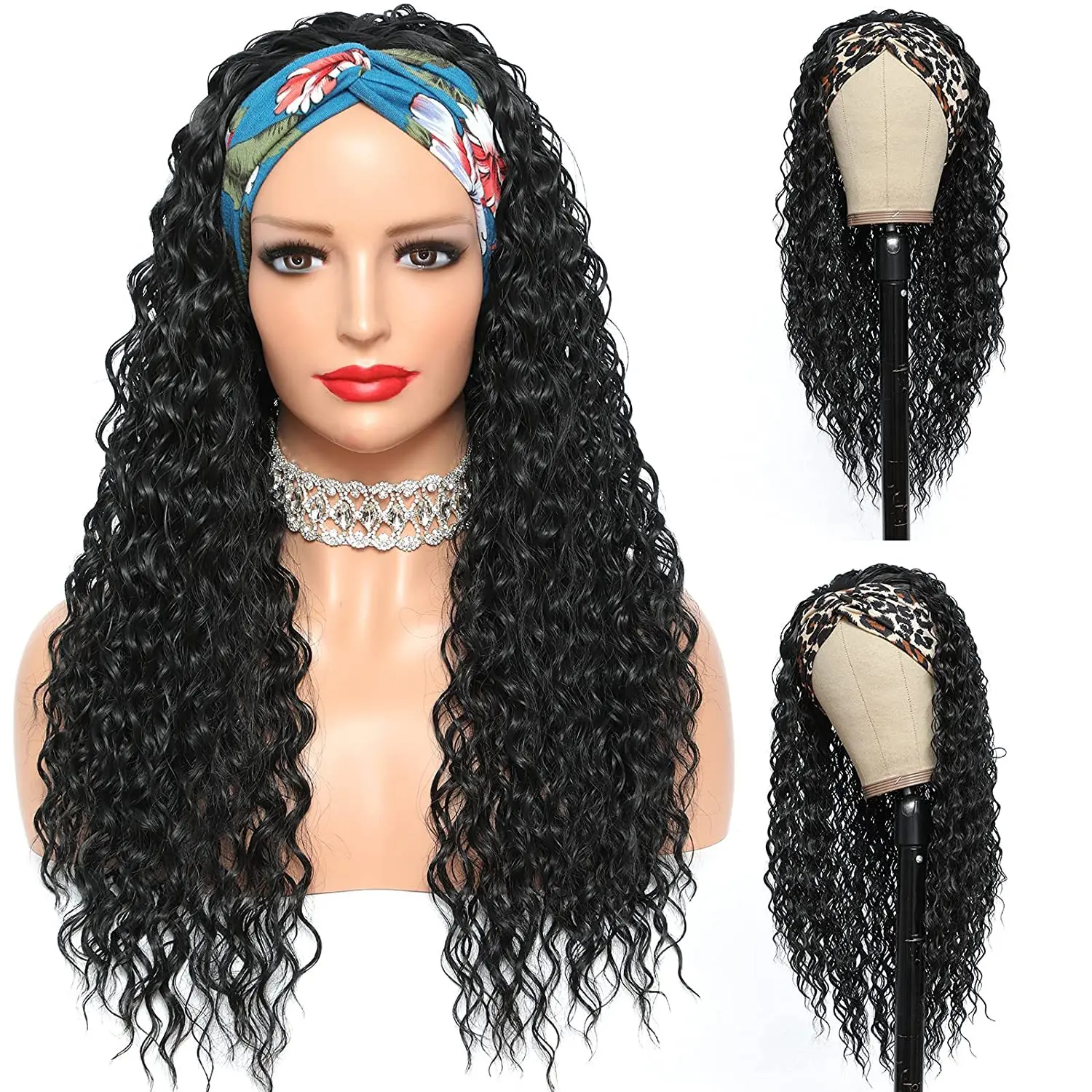 

Hot Selling Headband Wigs Synthetic Curly headband wig brown for Black Women