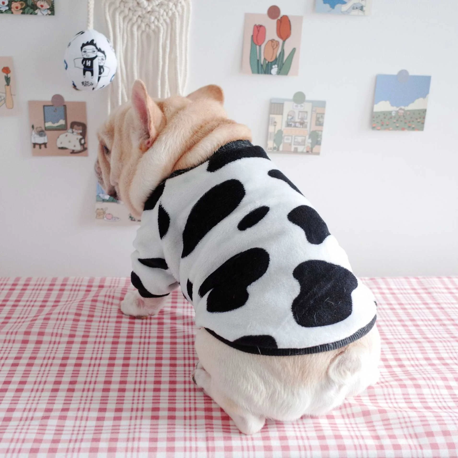 

New Pet Autumn/Winter Clothes Fat Dog Warm Coral Fleece Cow Print Pajamas