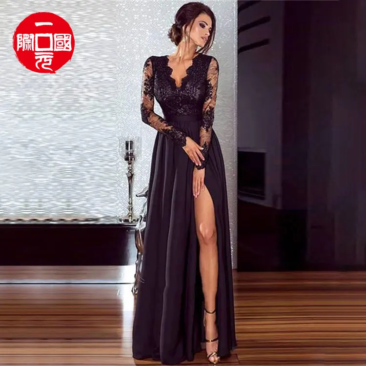

New European and American sexy lace evening dress foreign trade spring and summer dress