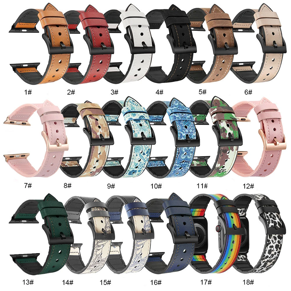 

BOORUI Luxury Business Replacement Watchband For Iwatch 6 5 41 42 44 45MM For Apple Watch Band Leather, 12 colors