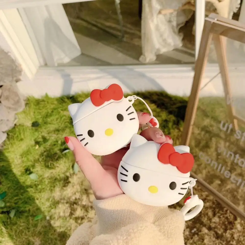 

For Airpods Pro 1 2 Free Shipping Earphone Cover Cartoon Hellokitty KT Kitty 3D Cute Case, White