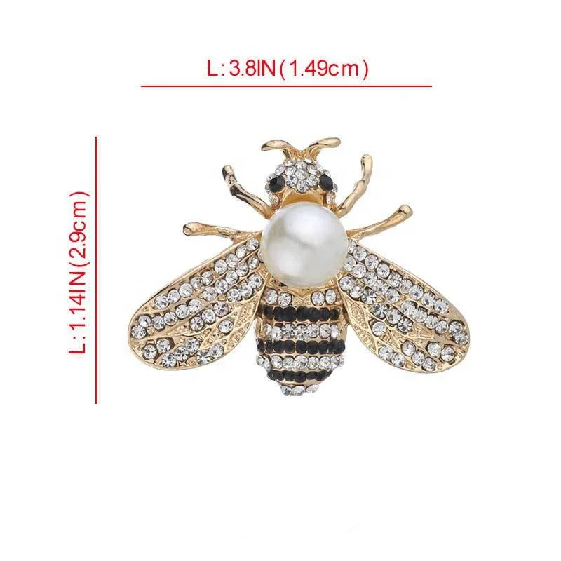 

Hot Sale Full Rhinestone Bee Brooch Round Pearl Women's Brooch, Gold