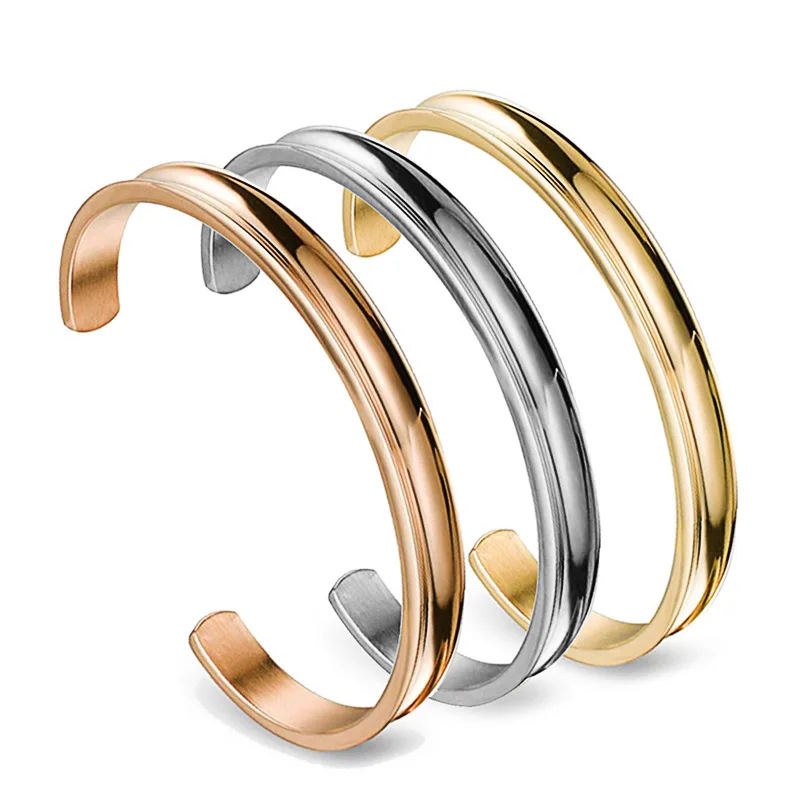 

2020 Detachable Hair Tie Holder Open Grooved Arc Metal Stainless Steel Silver/Gold/Rose Concave C shape Cuff Bracelet Bangle