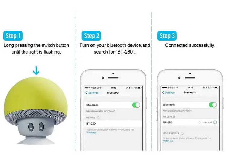 Cute Portable Mushrooms Head Sucker Wireless Bluetooth Speaker for Mobile Phone Car Mini speaker - ANKUX.COM