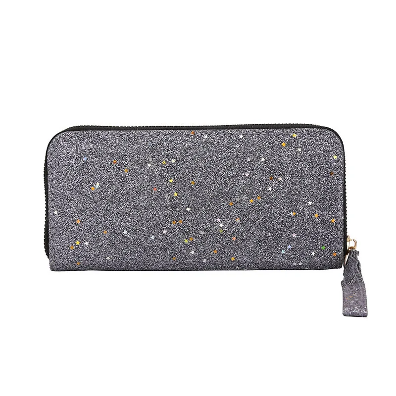 

New Ladies Multi Card Slot Large Capacity PU Leather Long Zipper Sequined Large Bills Money Hand Bag Holder Mobile Phone Purse