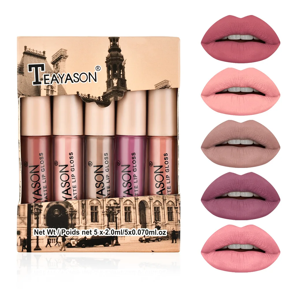 

5pcs/set Velvet Matte Lip Gloss Set Lip Tint Combo Waterproof Long-wear Liquid Lips Makeup Women Cosmetic