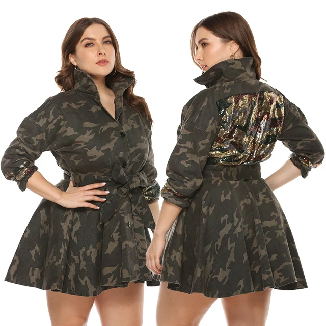 

GX611A Fashion ladies clothing sequin patchwork camouflage jacket plus size women, Picture