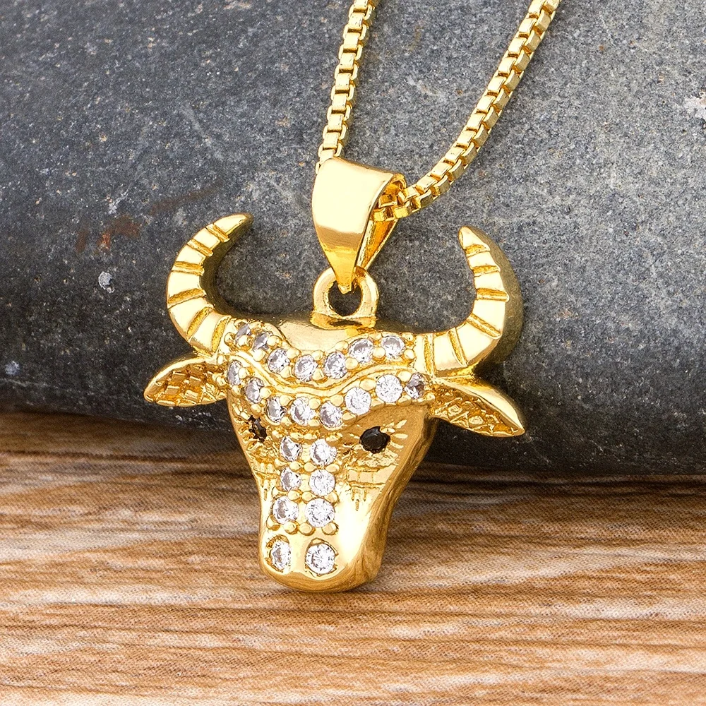 

Top Quality Fashion Rhinestone Cow Head Pendant Necklace Copper Zirconia Gold Chain Necklace Jewelry For Party Jewelry Gift