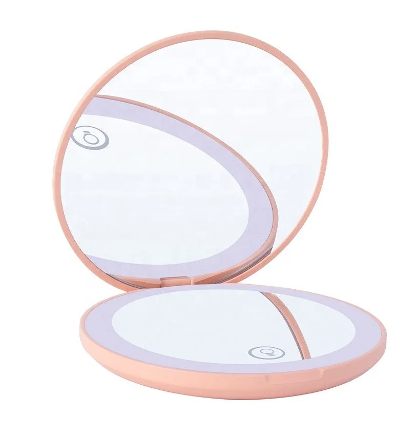 

Amazon top seller Custom Small Round Makeup Vanity Hand held Cosmetic Pocket Mirror with LED lights, Customized color