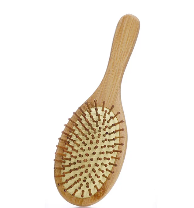 

Bamboo Handle with Bamboo Bristles Paddle Hairbrush for Massaging Scalp, As image show