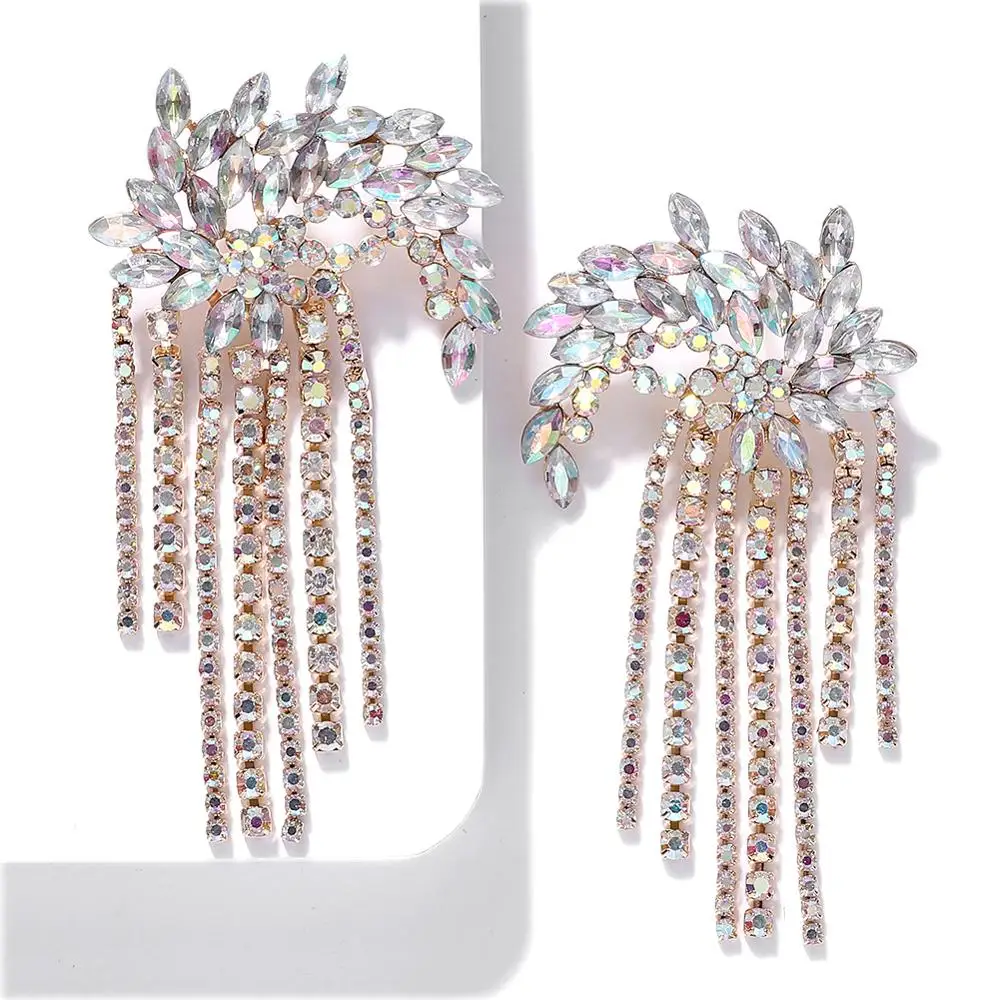 20962 Dvacaman Statement Fashion Trendy Rhinestone Crystal Birds Tassel Dangle Earrings for Women Party Anniversaries