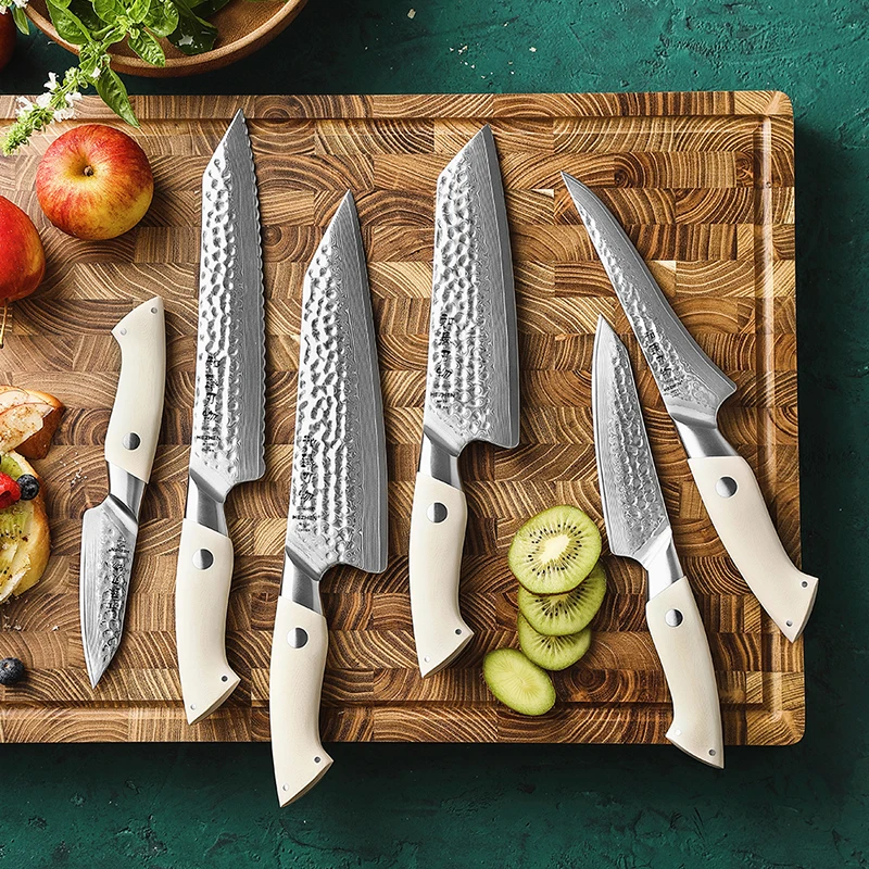 

6 Pcs New Japanese 67 layers Damascus Steel Premium white G10 Handle Kitchen Chef Knife set