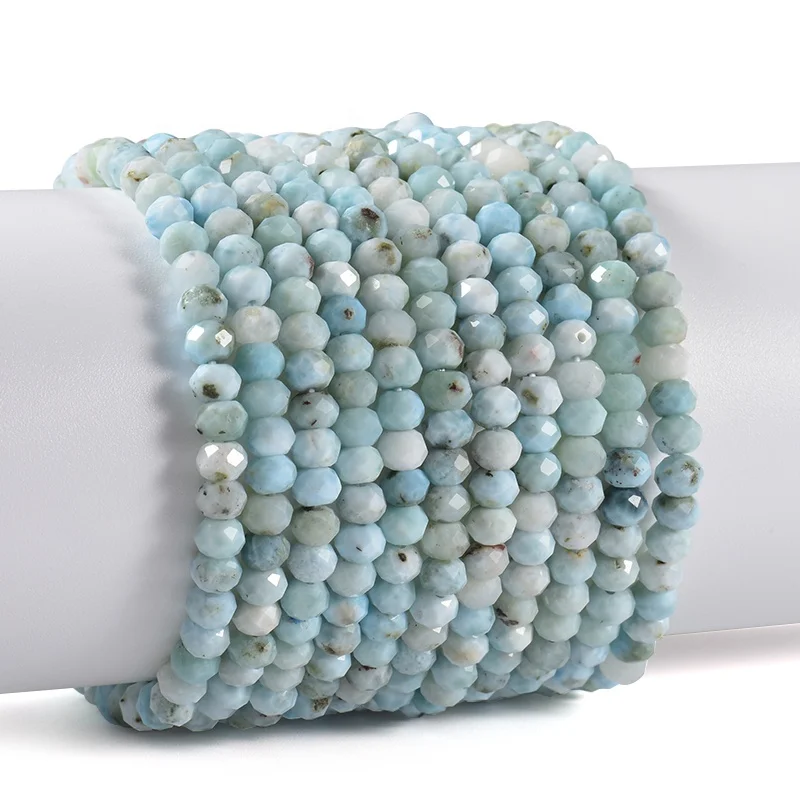 

Natural Stone Small Bright Faceted Rondelle A Grade Larimar Bead Elastic Bracelet Jewelry For Women
