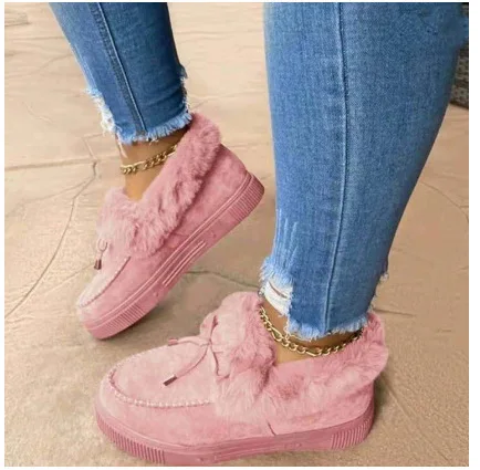 

New Women Winter Ankle Boots Suede Leather Snow Boots Plush Natural Fur Warm Slip-on Ladies Shoes Flats