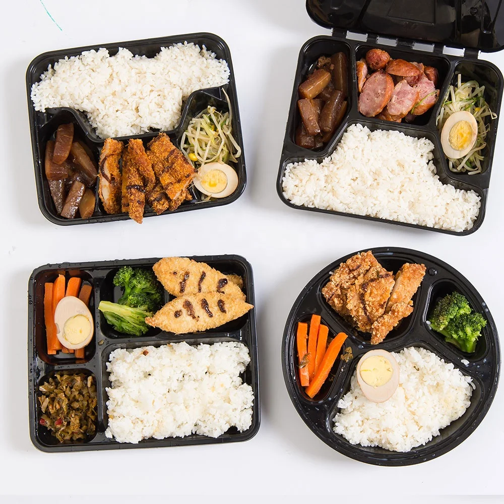 

High quality plastic airtight food container disposable 4 compartment lunch box with lid