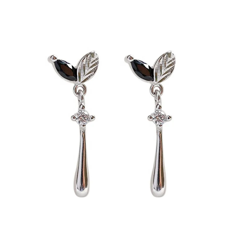 

FSE301 bar pendant women leaf zircon wedding earring jewelry 925 sterling silver water drop earrings