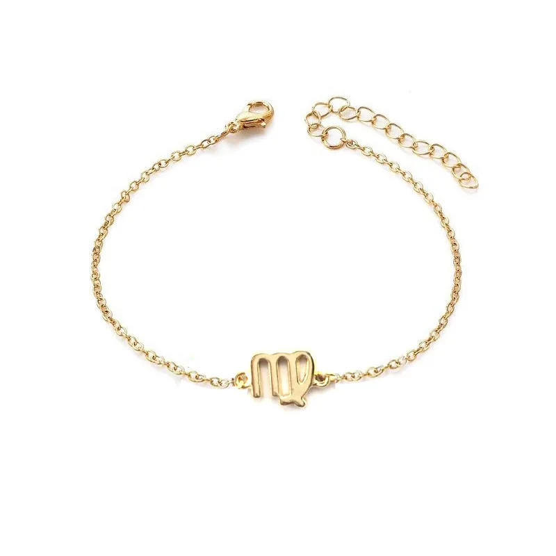

New Arrival European Gold Silver Chain 12 Zodiac Sign Circle Bracelet Adjustable Chain Zodiac Sign Charm Bracelet for Women