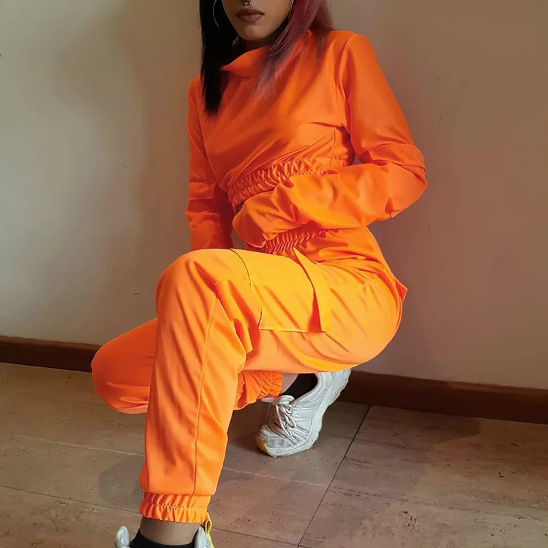 2019 Fashion Autumn Winter 2 Pieces Women Ladies Loose Orange Sweatshirts Casual Tracksuits Sets