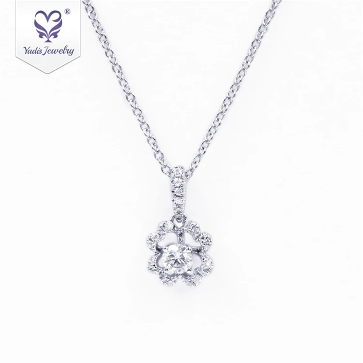 

Yadis simple flower shape jewelry thin chain 10k pure gold white filled moissanite wedding necklace pendant, White gold