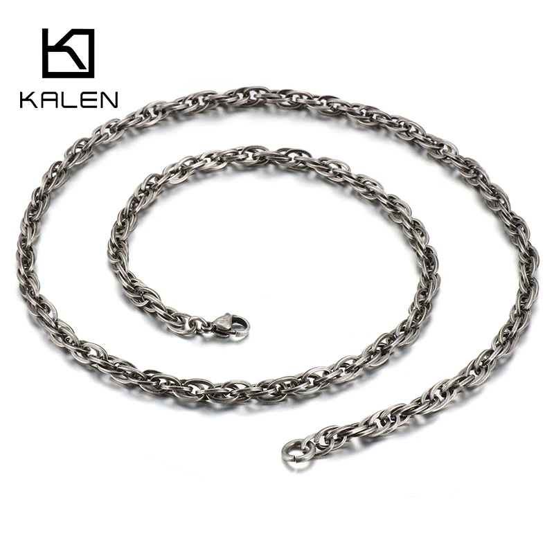 

KALEN 5mm Vintage Silver Link Chain Men Metal Character Necklace