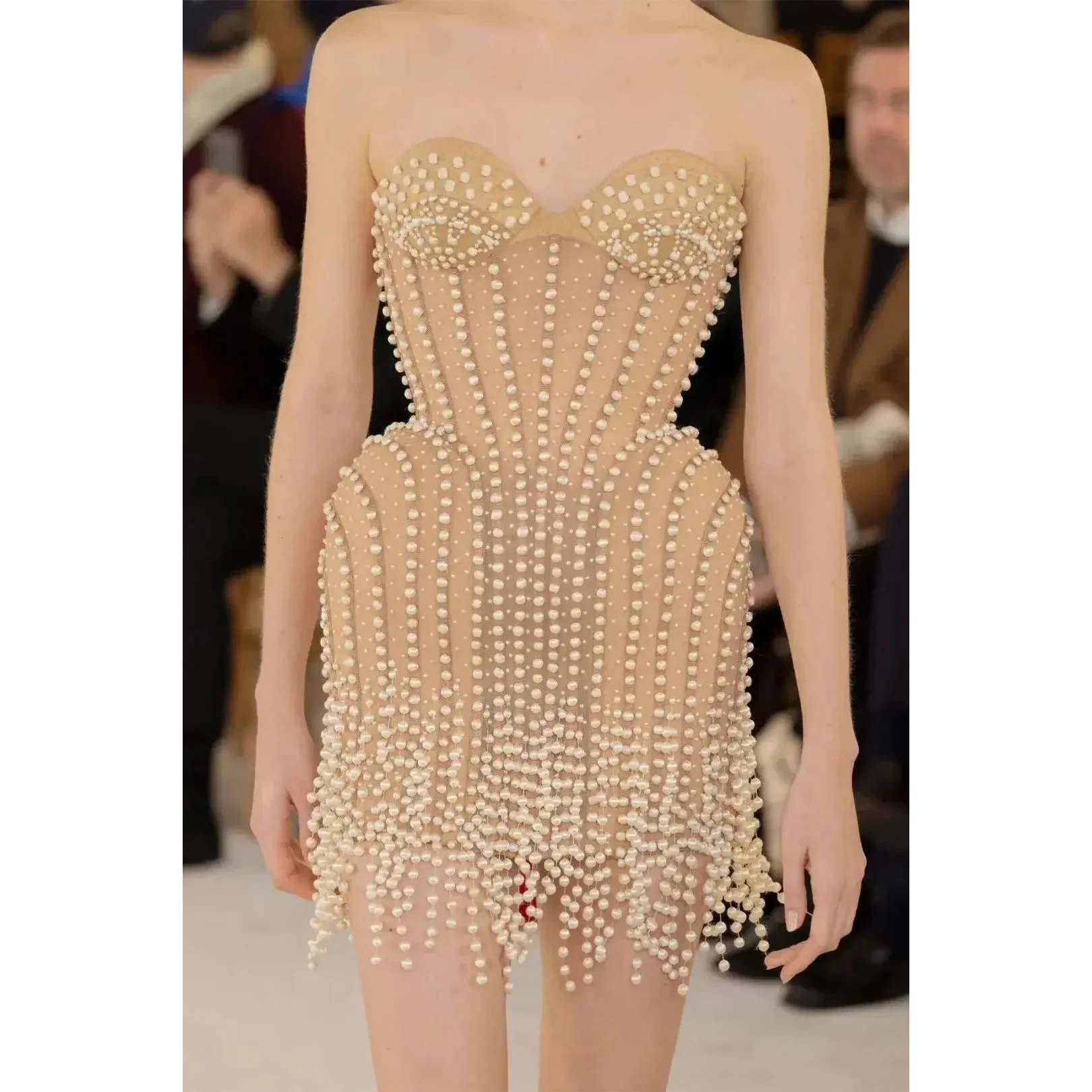 Pearls Beading Bandage Mini Dress