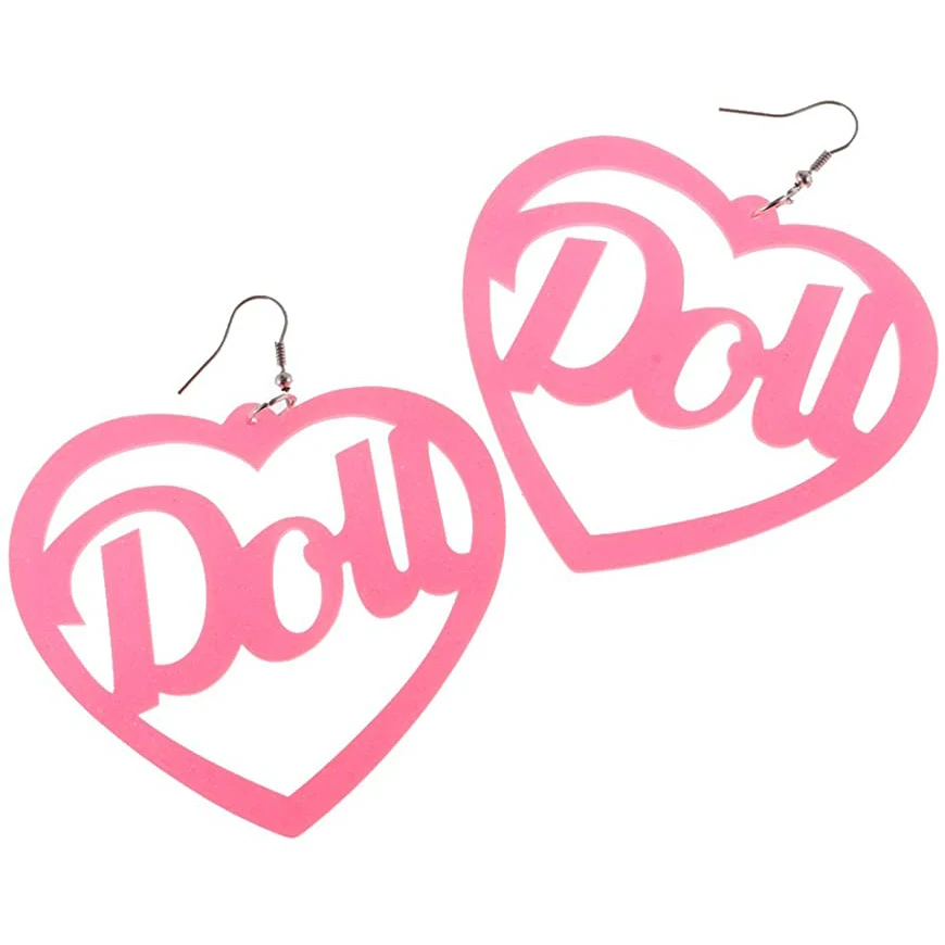 

Women Cool Statement Cute Pink Doll Earrings Heart-shaped Acrylic Hoop earrings jewelry