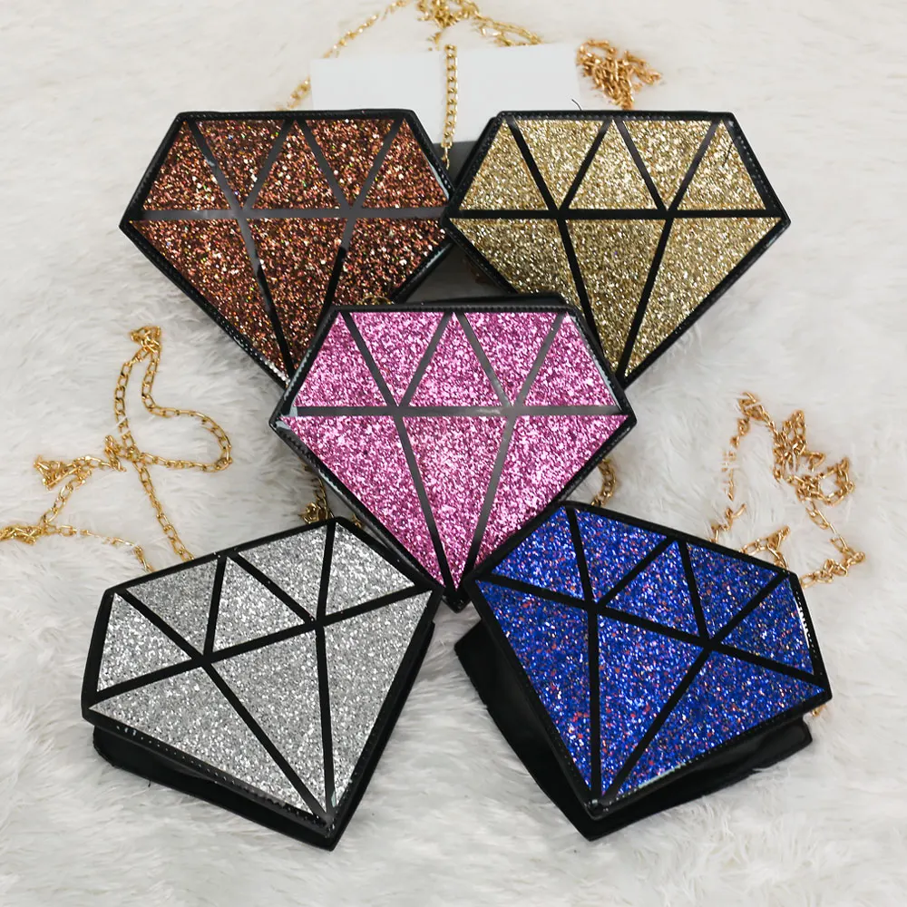 

New arrival designer Diamond shape small bling handbags women hand bags luxury purses and handbags, 5 colors