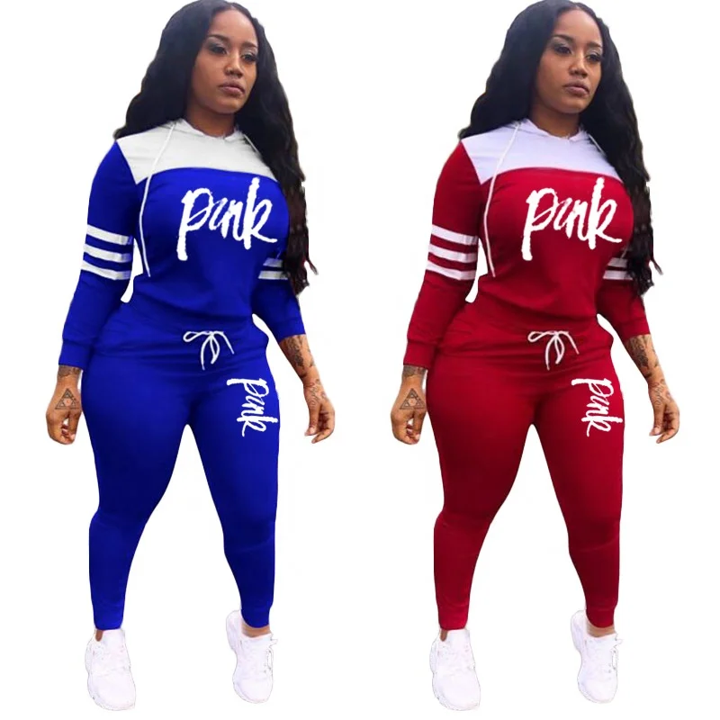 

2021 Pink set Two Piece print pants Set Women Fitness Sportswear Long Sleeve Top and pants joggers Tracksuit outfit for woman