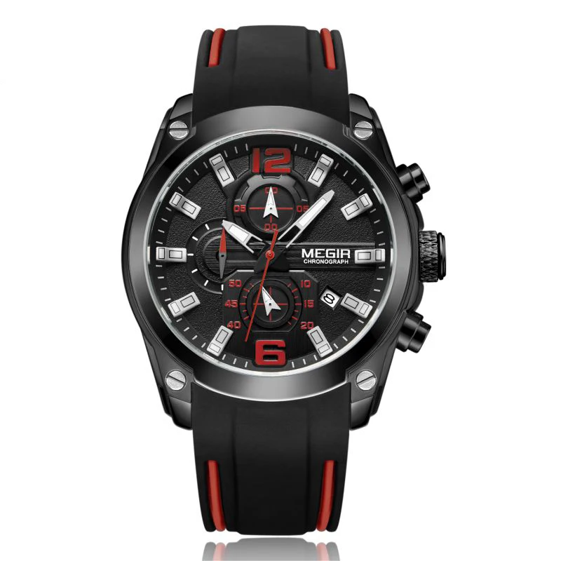 

Reloj Hombre MEGIR 2063 Waterproof Silicone Chronograph Sport Watches Luxury Men Black Quartz Watch, Blue, red, black