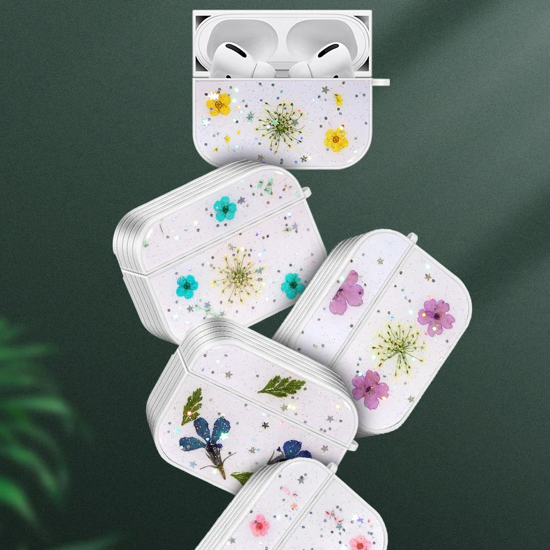 

Real Flower Preserved Dry Floral Natural Bling Case For Apple For Airpods 1/ 2 Pro Cover For Airpods Charging Box Case, Multi