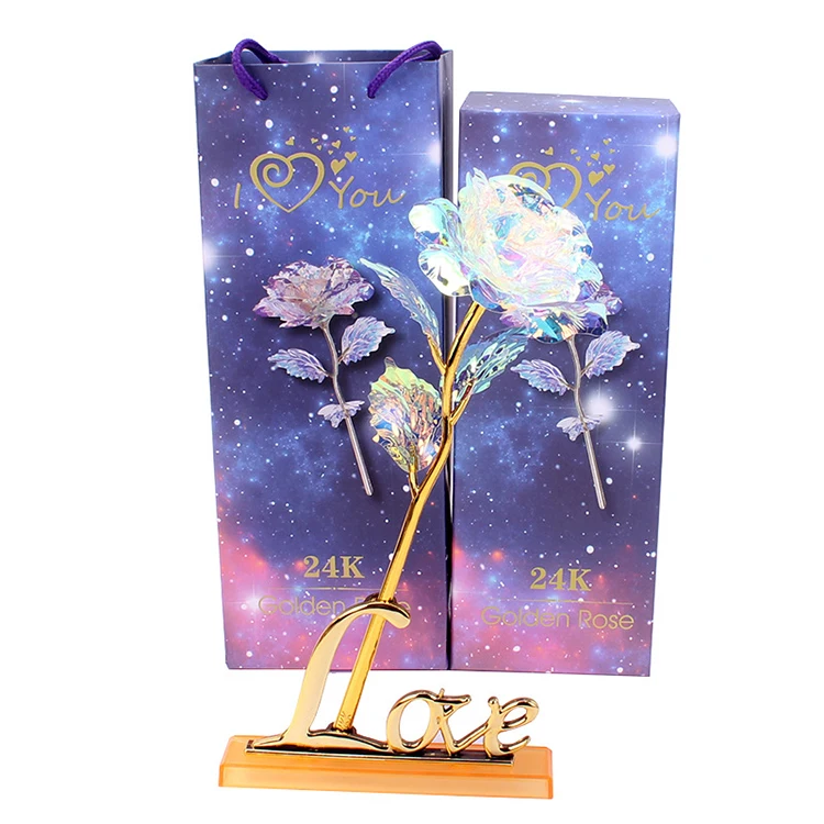 

Wholesale 24k edible gold flower leaf Rainbow Rose with light