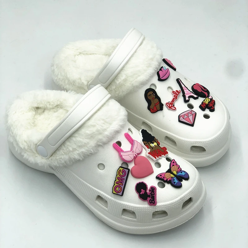 

Luxury Fluffy Clogs Fur Inside Winter White Black Garden Clogs Shoes for Women, Picture