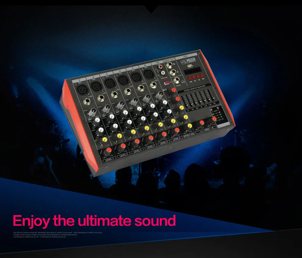 ELM 8 channels mini usb interface controller power mixer effect sound console power mixer amplifier