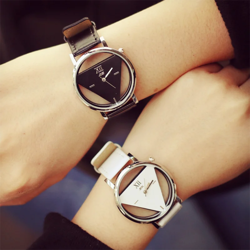 

UCHOME Fashion Simple Triangle Hollow Couple Transparent Student Watch, Many colors can be choosed