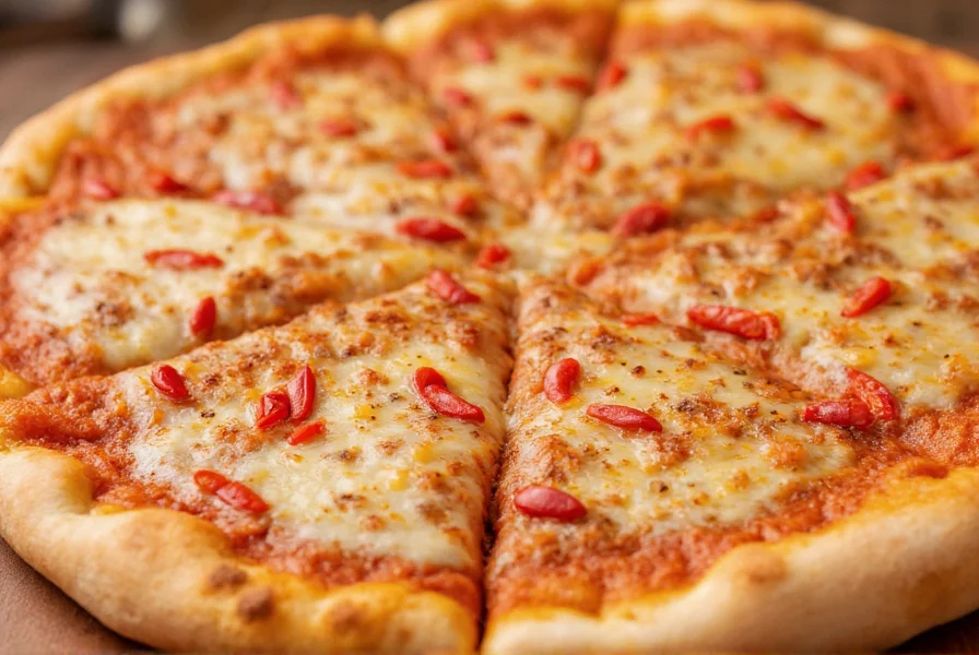 Pizza with visible red pepper flakes sprinkled on top, demonstrating typical culinary application