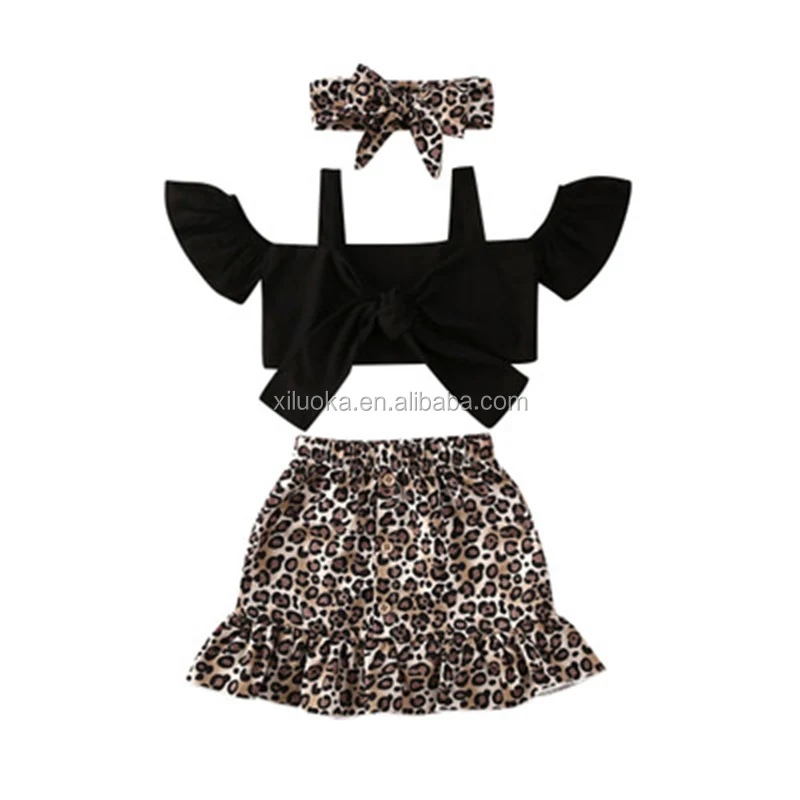 

New Design Fashion Girl Clothing Sets Leopard Print Fly Sleeve Baby Clothes, Picture