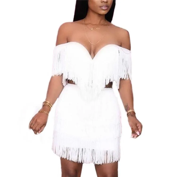 

Wholesale Hot Women Fringe Tassel Two Piece Party Dress