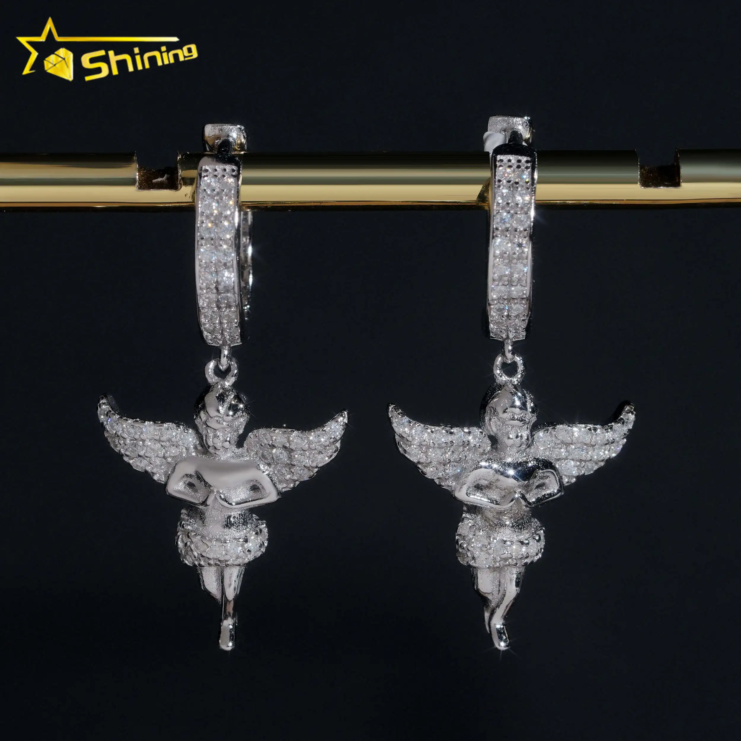 New Arrival Iced Out Hip Hop Earrings Fine Pendant Earrings 925 Sterling Silver Angel Style Moissanite Earrings