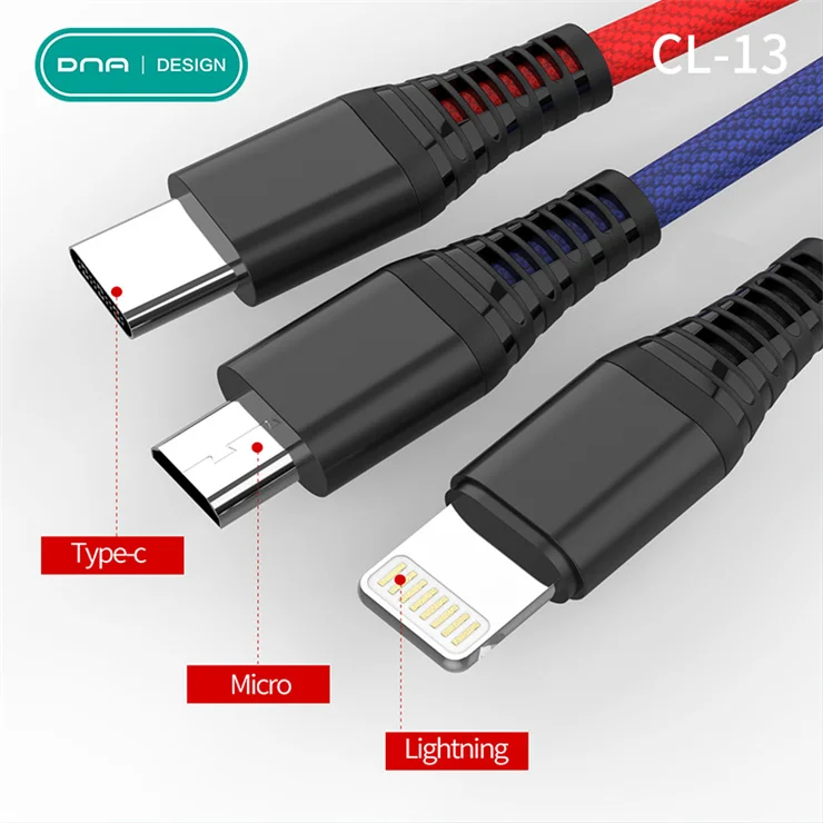 

Micro USB Charging Cable 3 in 1 USB Cable Fast Charging Phone Charger Cable for IOS Android, Red,black,blue