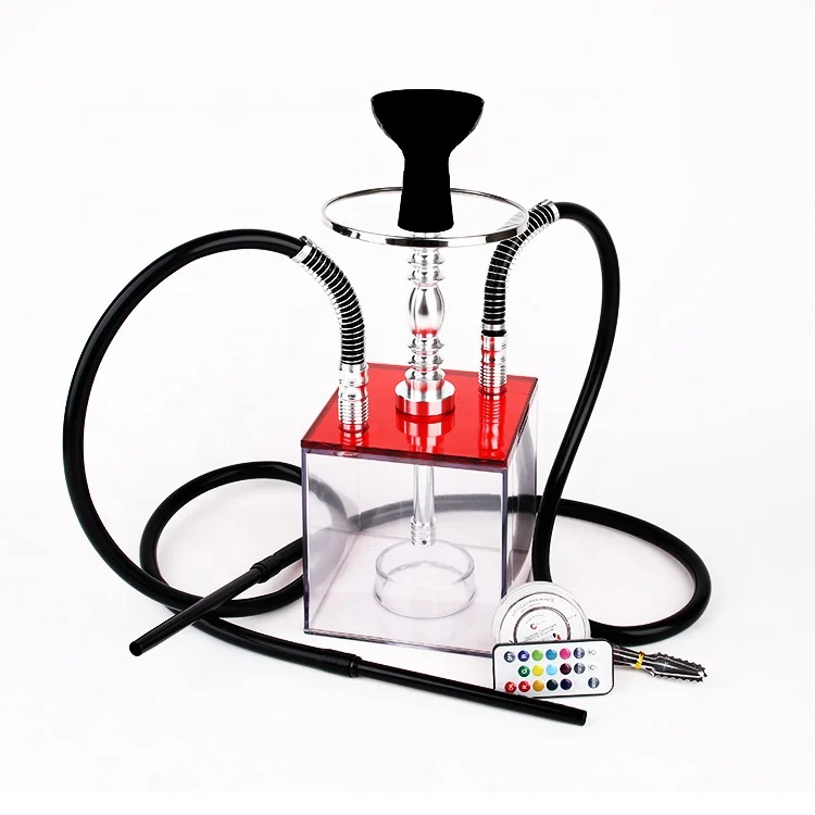 

New double hose square hookah cubes shisha led light up hookah for lounge bar wholesale price, Green/red/blue/red/pink/purple