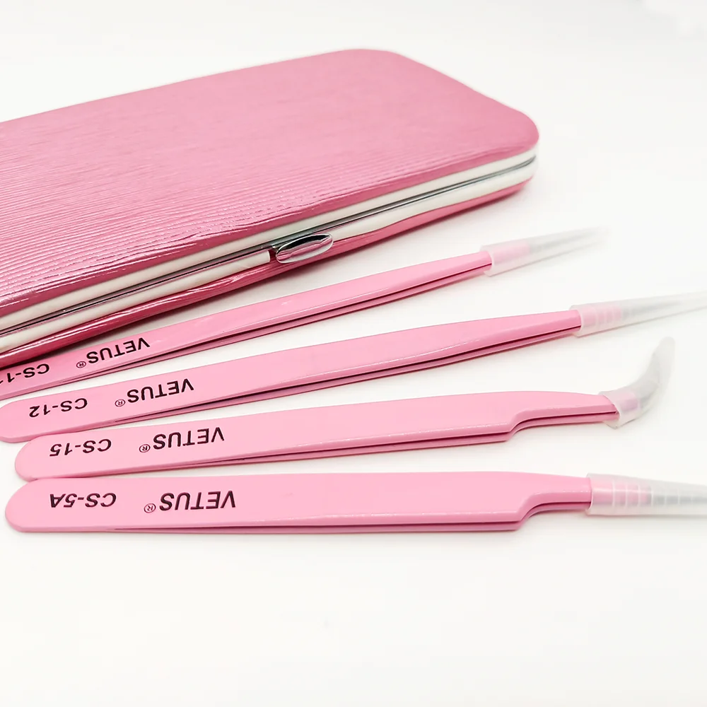 

Private Label Volume Extension Lashes Eyelash Tweezers for eyelash extension tools one second fan lashes tweezers, Pink