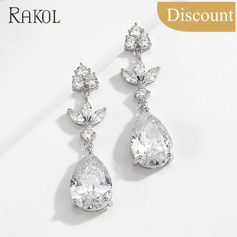 

RAKOL E2423 Waterdrop pendent cubic zirconia earrings silver earrings 925 sterling women jewelry, Picture shows