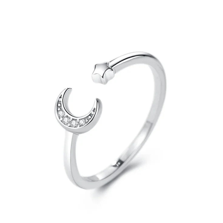 

Trendy Rings Custom Jewelry 2021 S925 Sterling Silver Adjustable Open Moon Star Girls Women Ring