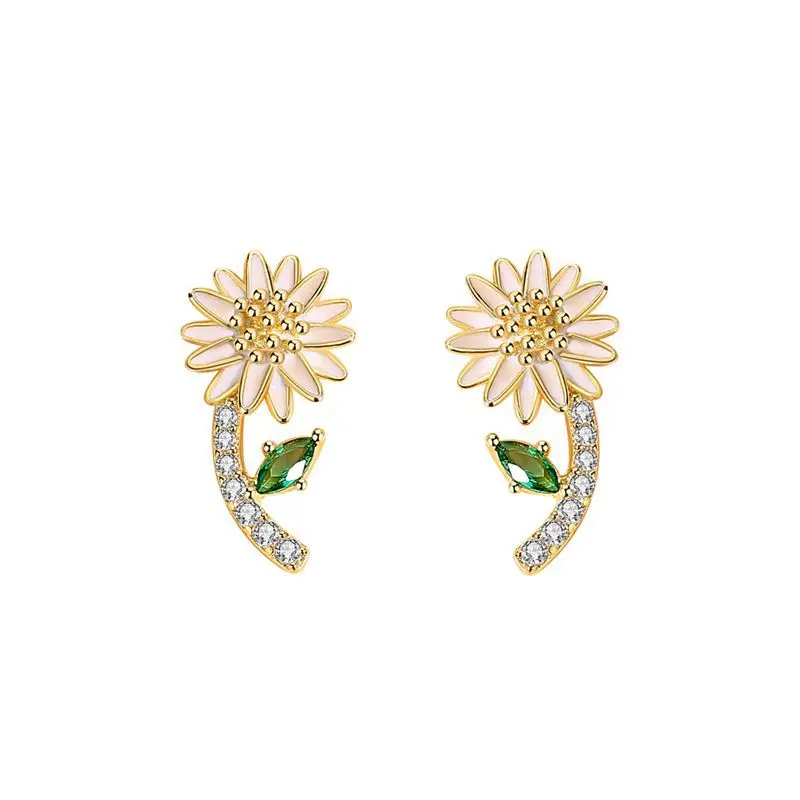

Fashion Cute Girl Jewelry 925 Sterling Silver Statement Earrings Bling Dainty Daisy Flower Stud Earrings, 14k gold