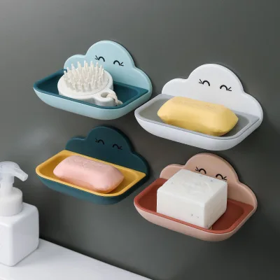 

Strong non-marking paste draining soap box creative double layer non-jamming bathroom shelf suction wall cloud soap box