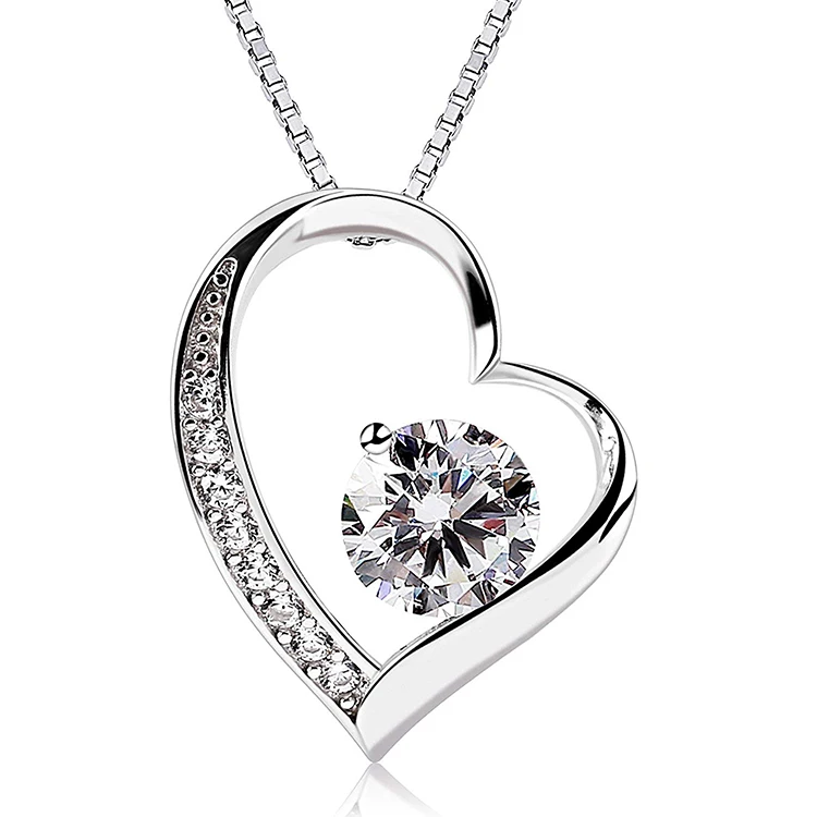 

Top selling Solid 925 Sterling Silver Jewelry Asymmetry Heart CZ Necklace